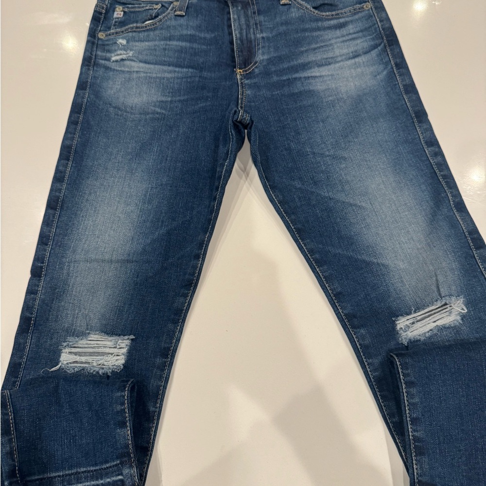 Ag Adriano Goldschmied Blue Relaxed Jeans with Distressing and Fading